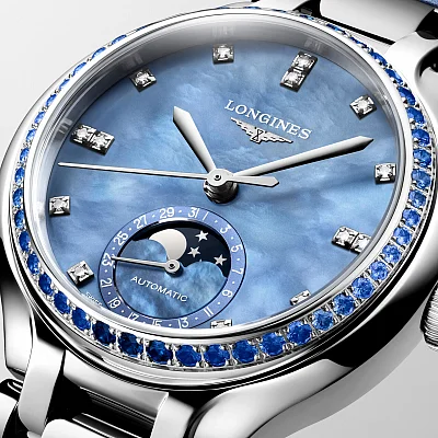 Longines PrimaLuna Automatic Moonphase Diamonds & Sapphires L8.126.0.97.2
