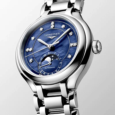 Longines PrimaLuna Automatic Moonphase Diamonds Blue Dial L8.126.4.97.6
