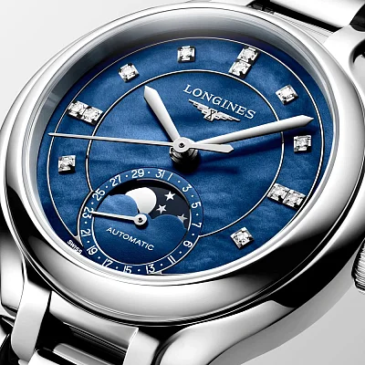 Longines PrimaLuna Automatic Moonphase Diamonds Blue Dial L8.126.4.97.6