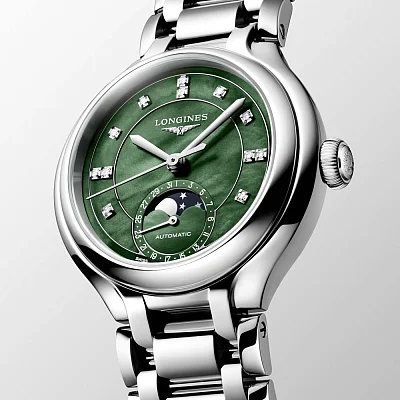 Longines PrimaLuna Automatic Moonphase Diamonds Green Dial L8.126.4.07.6