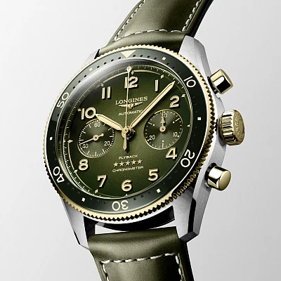 Longines Spirit Flyback Chronograph COSC Chronometer 18k Gold Bezel L3.821.5.53.2