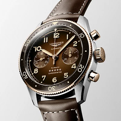 Longines Spirit Flyback Chronograph COSC Chronometer 18k Gold Bezel L3.821.5.59.2