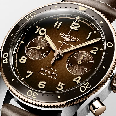 Longines Spirit Flyback Chronograph COSC Chronometer 18k Gold Bezel L3.821.5.59.2