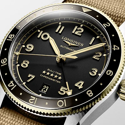 Longines Spirit Zulu Time 39mm GMT COSC Chronometer 18k Gold Bezel L3.802.5.53.9