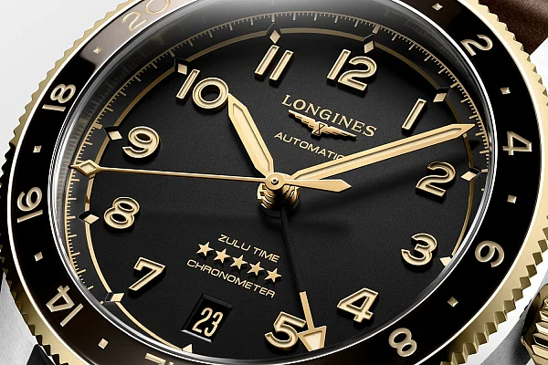 Longines Spirit Zulu Time 39mm GMT COSC Chronometer 18k Gold Bezel L3.802.5.53.2