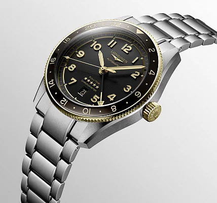 Longines Spirit Zulu Time 42mm GMT COSC Chronometer 18k Gold Bezel L3.812.5.53.6
