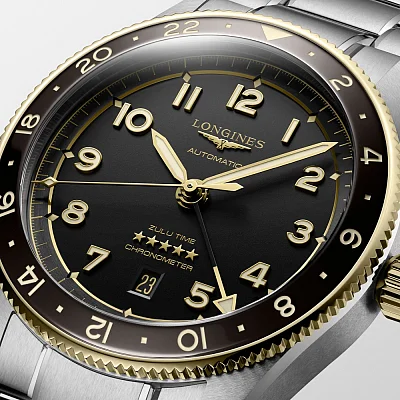 Longines Spirit Zulu Time 42mm GMT COSC Chronometer 18k Gold Bezel L3.812.5.53.6