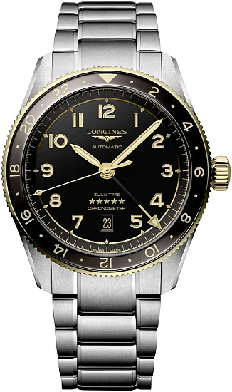 Longines Spirit Zulu Time 42mm GMT COSC Chronometer 18k Gold Bezel L38125536