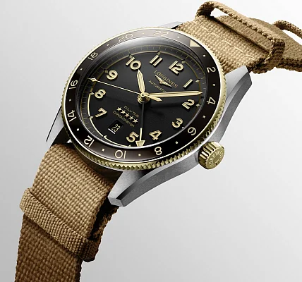 Longines Spirit Zulu Time 42mm GMT COSC Chronometer 18k Gold Bezel L3.812.5.53.9