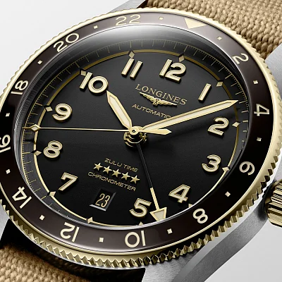 Longines Spirit Zulu Time 42mm GMT COSC Chronometer 18k Gold Bezel L3.812.5.53.9