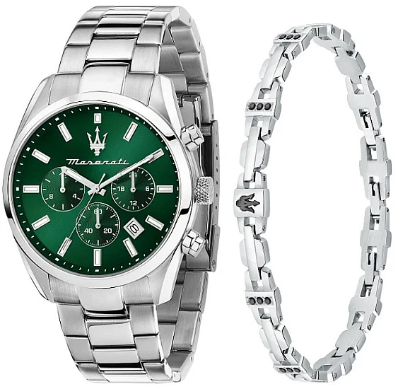 Maserati Attrazione Silver Bracelet Green Dial Set R8853151017