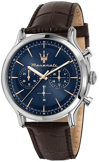 Maserati Epoca Blue Dial Brown Leather Strap Chrono R8871618014