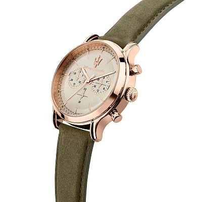Maserati Epoca Chrono Rose Gold PVD Green Leather Strap R8871633007