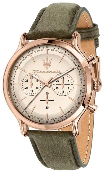Maserati Epoca Chrono Rose Gold PVD Green Leather Strap R8871633007