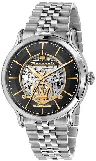 Maserati Epoca Automatic Black Skeleton Dial Steel Bracelet R8823118015