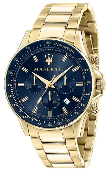 Maserati Sfida Blue Dial Yellow Gold PVD Bracelet R8873640008