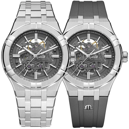 Maurice Lacroix Aikon Gent Date 42mm Automatic Steel Skeleton Set AI6008-SS00F-030-A