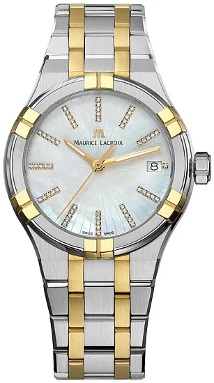 Maurice Lacroix Aikon Lady Date 35mm Quartz Steel Yellow Gold PVD Diamonds MOP AI1106-PVY13-170-1