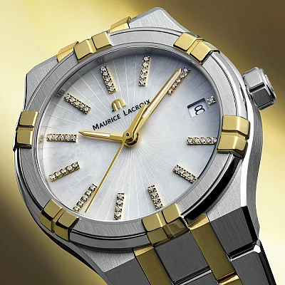 Maurice Lacroix Aikon Lady Date 35mm Quartz Steel Yellow Gold PVD Diamonds MOP AI1106-PVY13-170-1