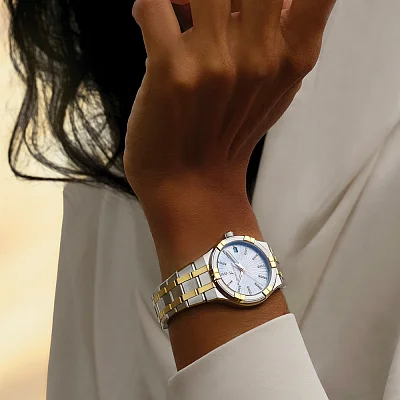 Maurice Lacroix Aikon Lady Date 35mm Quartz Steel Yellow Gold PVD Diamonds MOP AI1106-PVY13-170-1