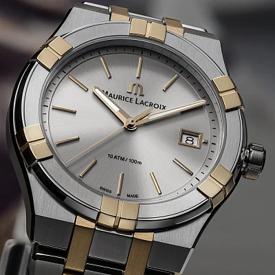 Maurice Lacroix Aikon Unisex Date 40mm Quartz Steel Bicolor PVD AI1108-PVP02-130-1