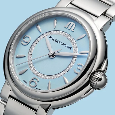 Maurice Lacroix Fiaba Lady Date 32mm Quartz Steel Diamonds Ice Blue FA1104-SS002-E20-1