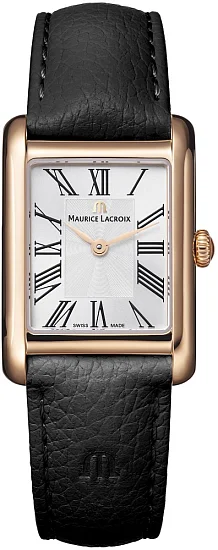 Maurice Lacroix Fiaba Square Lady Date 32mm Quartz Steel Rose Gold PVD Black Leather FA1205-PVP01-110-2