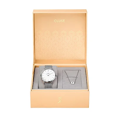 Cluse Minuit Heart Silver Mesh Gift Box ZESTAW Valentine CLG011