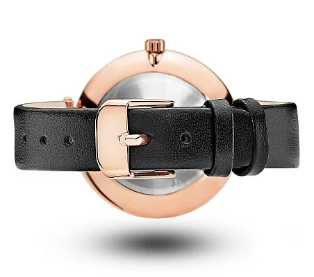 Mockberg Sigrid Black Dial Rose Gold Black Leather MO110