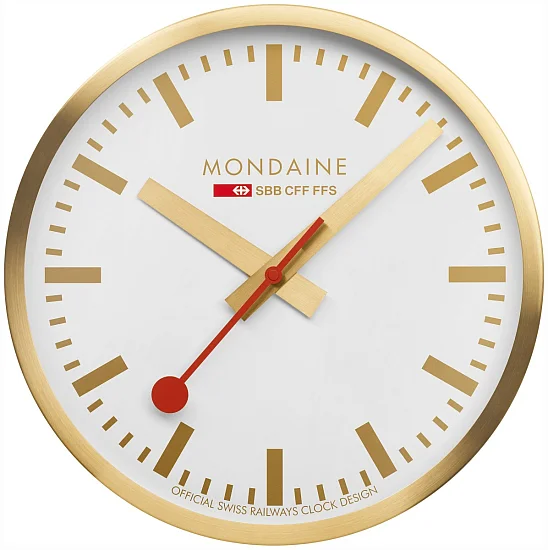 Mondaine Zegar Ścienny Okrągły Żółte Złoto SBB Clocks A995CLOCK17SBG