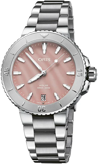 Oris Aquis Lady Date Relief Pink Mother of Pearl 01 733 7770 4158-07 8 18 05P