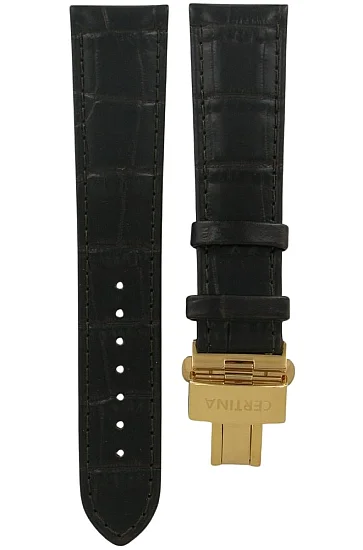 Paski i części Pasek Skórzany Certina Czarny 21mm z Zapięciem Motylkowym DS Podium Automatic Chrono C01 Rose Gold P C600016450