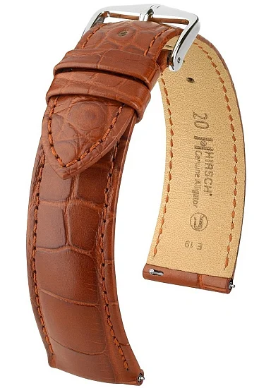 Paski i części Pasek Skórzany Egzotyczny Hirsch Genuine Alligator M Złotobrązowy 10200779