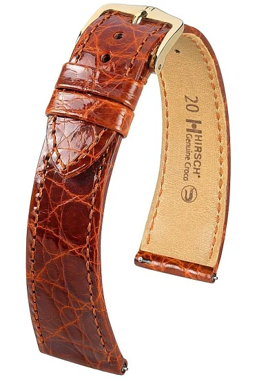Paski i części Pasek Skórzany Egzotyczny Hirsch Genuine Croco Krokodyl M Złotobrązowy 18900870