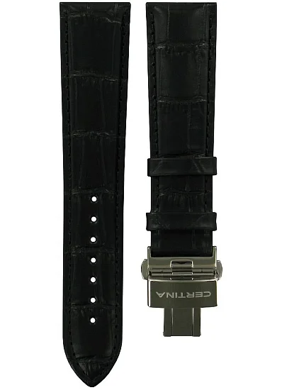Paski i części Pasek Skórzany Certina Czarny 21mm z Zapięciem Motylkowym DS-8 C600020000