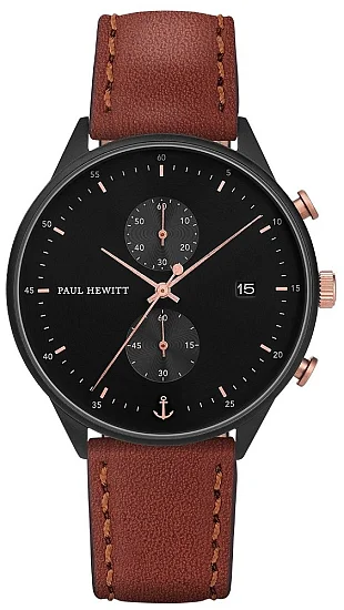 Paul Hewitt Chrono Line Black Dial Brown Leather Strap PH-C-B-BSR-1S