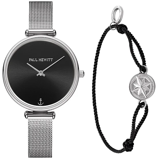 Paul Hewitt Lagoona Black Dial Silver Mesh Black Bracelet Set PH004207