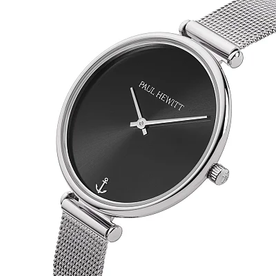 Paul Hewitt Lagoona Black Dial Silver Mesh Black Bracelet Set PH004207