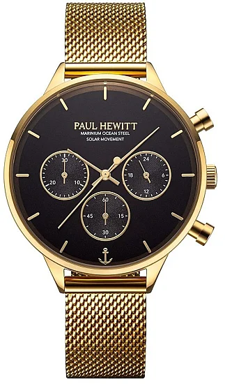 Paul Hewitt Oceanpulse Solar Chrono Black Dial Gold Mesh PH-W-0304