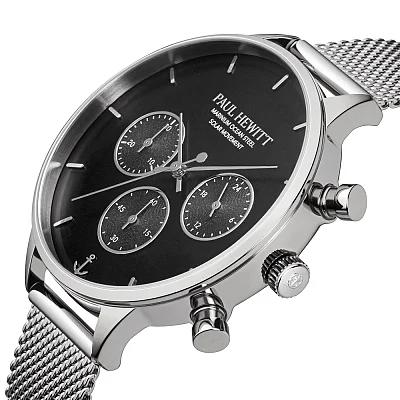 Paul Hewitt Oceanpulse Solar Chrono Black Dial Silver Mesh PH-W-0308