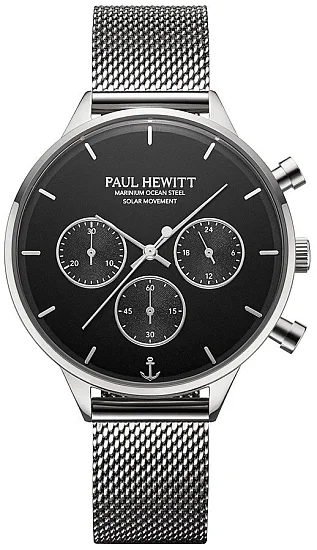 Paul Hewitt Oceanpulse Solar Chrono Black Dial Silver Mesh PH-W-0308