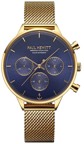 Paul Hewitt Oceanpulse Solar Chrono Blue Dial Gold Mesh PH-W-0303