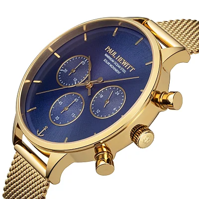 Paul Hewitt Oceanpulse Solar Chrono Blue Dial Gold Mesh PH-W-0303