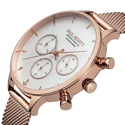 Paul Hewitt Oceanpulse Solar Chrono White Dial Rose Gold Mesh PH-W-0307