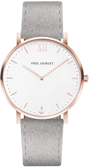 Paul Hewitt Sailor Line White-Rose Dial Gray Leather Strap PH-SA-R-ST-W-37S