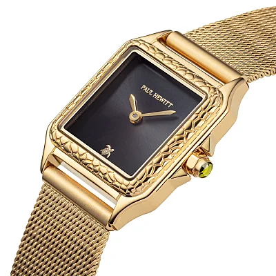 Paul Hewitt Petite Soleil Tortue Black Dial Gold Mesh PH-W-2028
