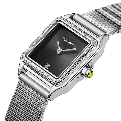 Paul Hewitt Petite Soleil Tortue Black Dial Silver Mesh PH-W-2026