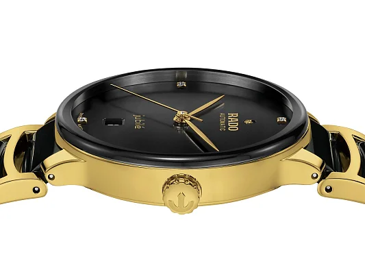 Rado Centrix Gent Automatic L Diamonds Black Ceramic & Yellow Gold PVD R30008712