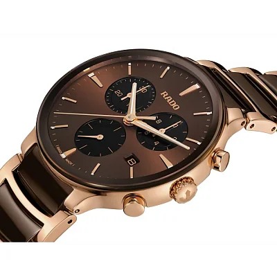 Rado Centrix Gent Quartz Chrono Brown Ceramic & Rose Gold PVD R30212302