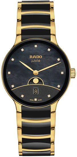 Rado Centrix Lady Quartz Date Moonphase Diamonds Black Ceramic R30233942